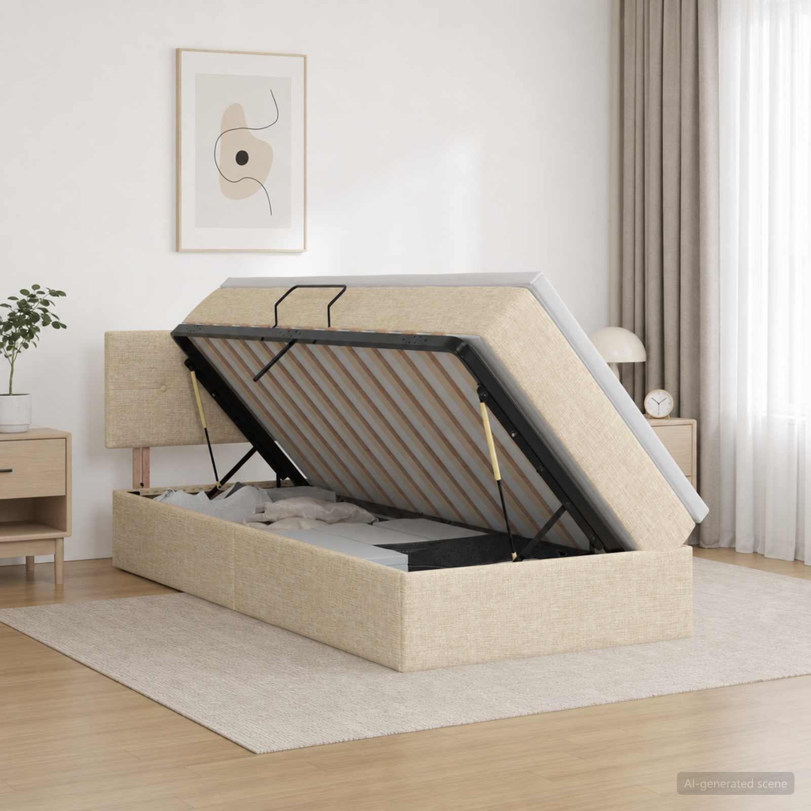 3458605_1.jpg vidaXL Postel s úložným prostorem a matrací Krémová 100 x 200 cm Zamat – Obrázok 1
