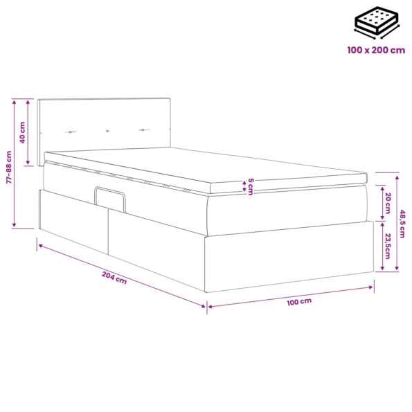 vidaXL Postel s úložným prostorem a matrací Krémová 100 x 200 cm Zamat – Obrázok 12