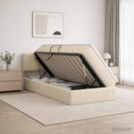 vidaXL Postel s úložným prostorem a matrací Krémová 90 x 200 cm Zamat – Obrázok 12