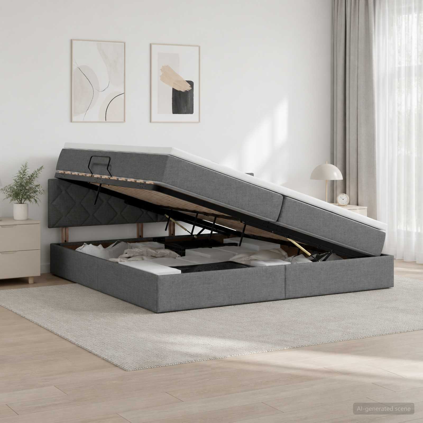 3458707_1.jpg vidaXL Postel s úložným prostorem a matrací Tmavosivá 200 x 200 cm – Obrázok 1