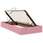 vidaXL Úložná posteľ s čelnou doskou Ružová 90 x 200 cm Zamat – Obrázok 4
