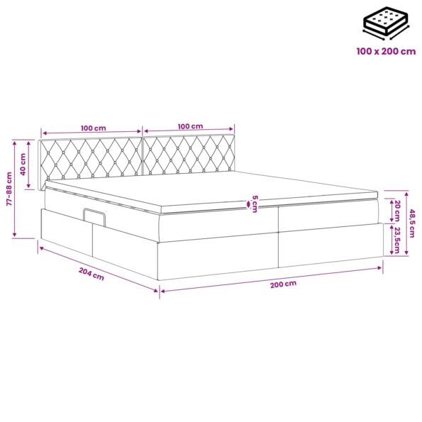 vidaXL Úložná posteľ s čelnou doskou Čierna 200 x 200 cm Zamat – Obrázok 12