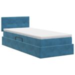 vidaXL Úložná posteľ s čelnou doskou Tmavomodrá 100 x 200 cm Zamat – Obrázok 8