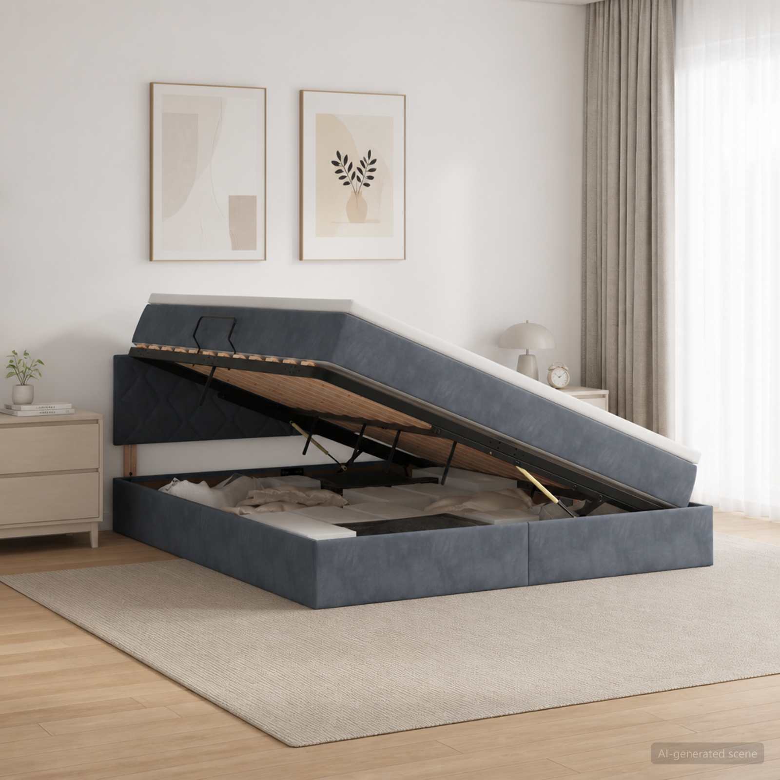 3458884_1.jpg vidaXL Úložná posteľ s čelnou doskou Tmavosivá 180 x 200 cm Zamat – Obrázok 1