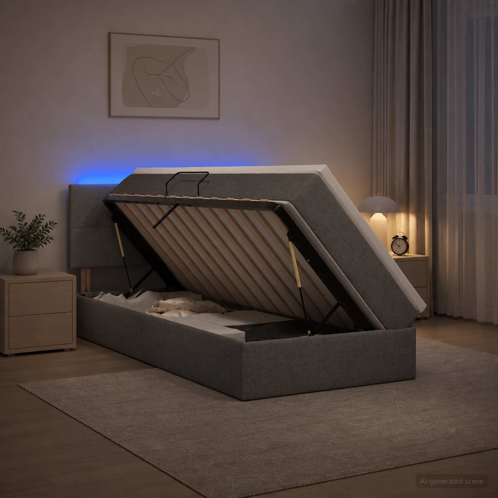 3459037_1.jpg vidaXL LED úložná posteľ s matracom Tmavosivá 90 x 200 cm Látka – Obrázok 1