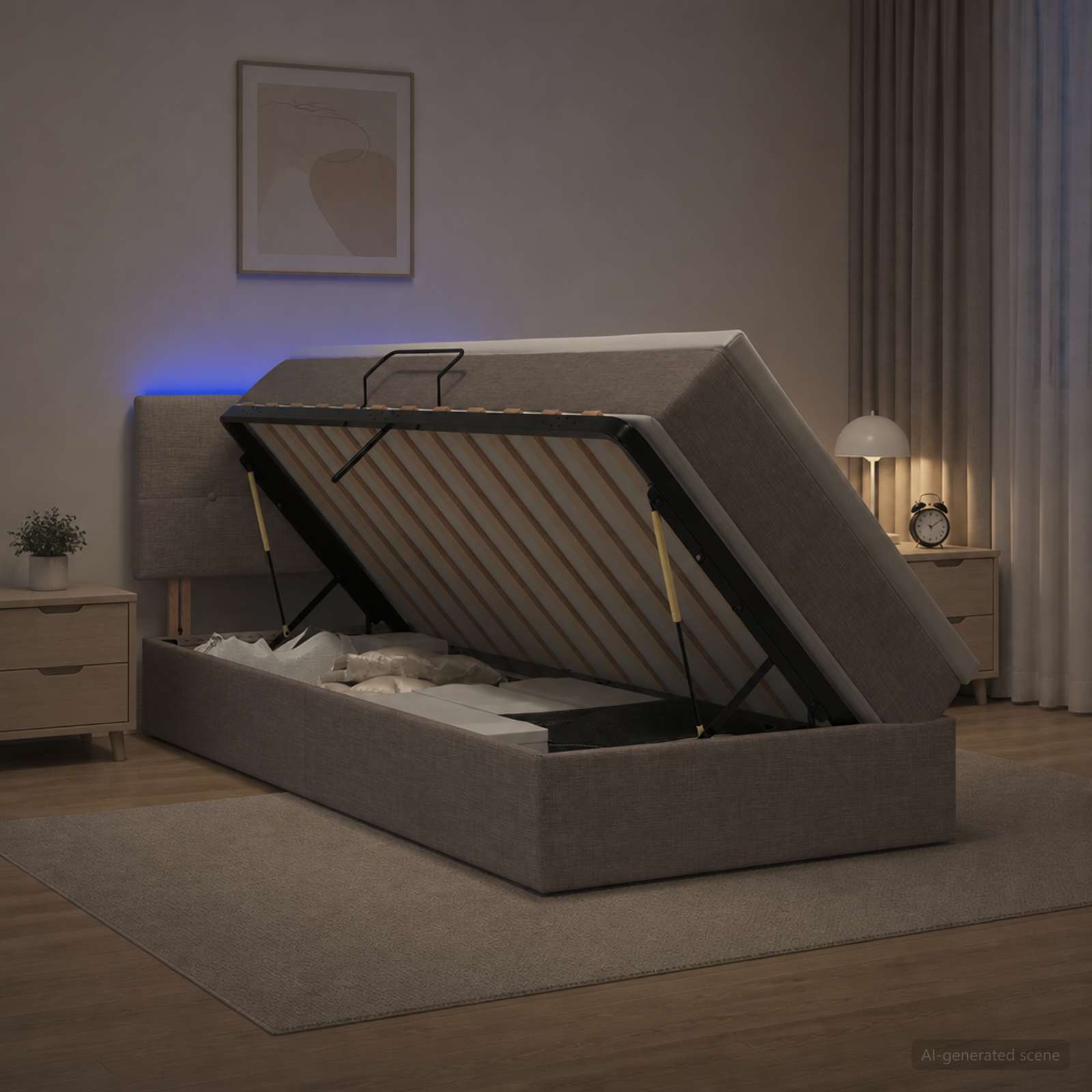3459039_1.jpg vidaXL LED úložná posteľ s matracom Sivohnedá 90 x 200 cm Látka – Obrázok 1