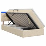 vidaXL LED úložná posteľ s matracom Krémová 100 x 200 cm Látka – Obrázok 2