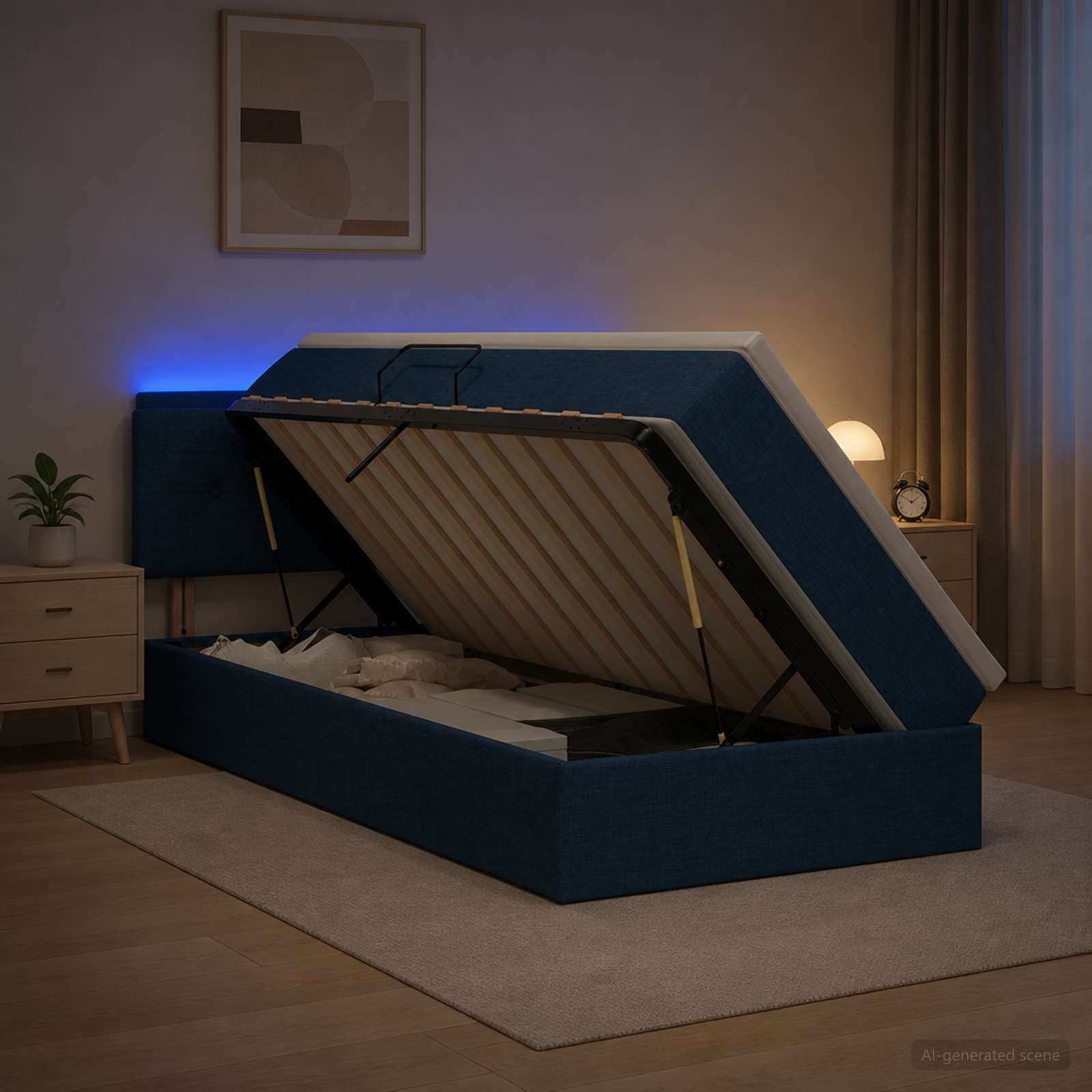 3459047_1.jpg vidaXL LED úložná posteľ s matracom Modrá 100 x 200 cm Látka – Obrázok 1