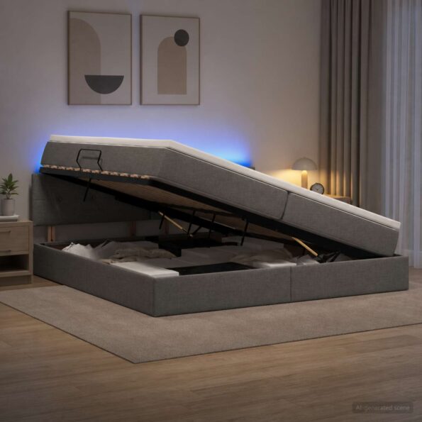 vidaXL LED úložná posteľ s matracom Tmavosivá 200 x 200 cm Látka – Obrázok 4