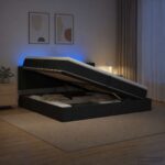 vidaXL LED úložná posteľ s matracom Čierna 200 x 200 cm Látka