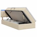 vidaXL LED úložná posteľ s matracom Krémová 100 x 200 cm Látka – Obrázok 2