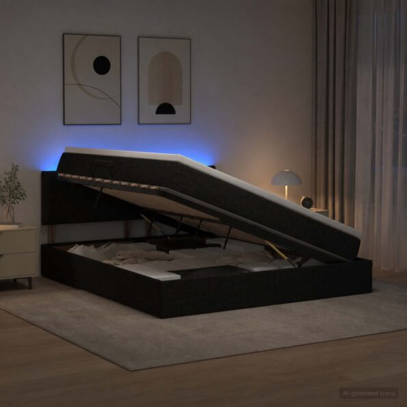 vidaXL LED úložná posteľ s matracom Čierna 140 x 190 cm Látka – Obrázok 4