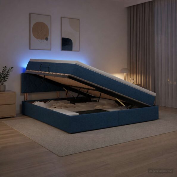 vidaXL LED úložná posteľ s matracom Modrá 140 x 200 cm Látka – Obrázok 4