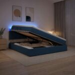 vidaXL LED úložná posteľ s matracom Modrá 180 x 200 cm Látka – Obrázok 4