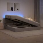 vidaXL LED úložná posteľ s matracom Sivohnedá 200 x 200 cm Látka