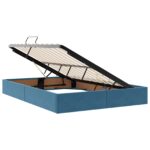 vidaXL LED úložná posteľ s matracom Tmavomodrá 160 x 200 cm Zamat – Obrázok 6