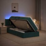 vidaXL LED úložná posteľ s matracom Tmavozelená 100 x 200 cm Zamat