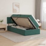 vidaXL LED úložná posteľ s matracom Tmavozelená 100 x 200 cm Zamat – Obrázok 4