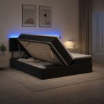 vidaXL LED úložná posteľ s matracom Čierna 180 x 200 cm Zamat