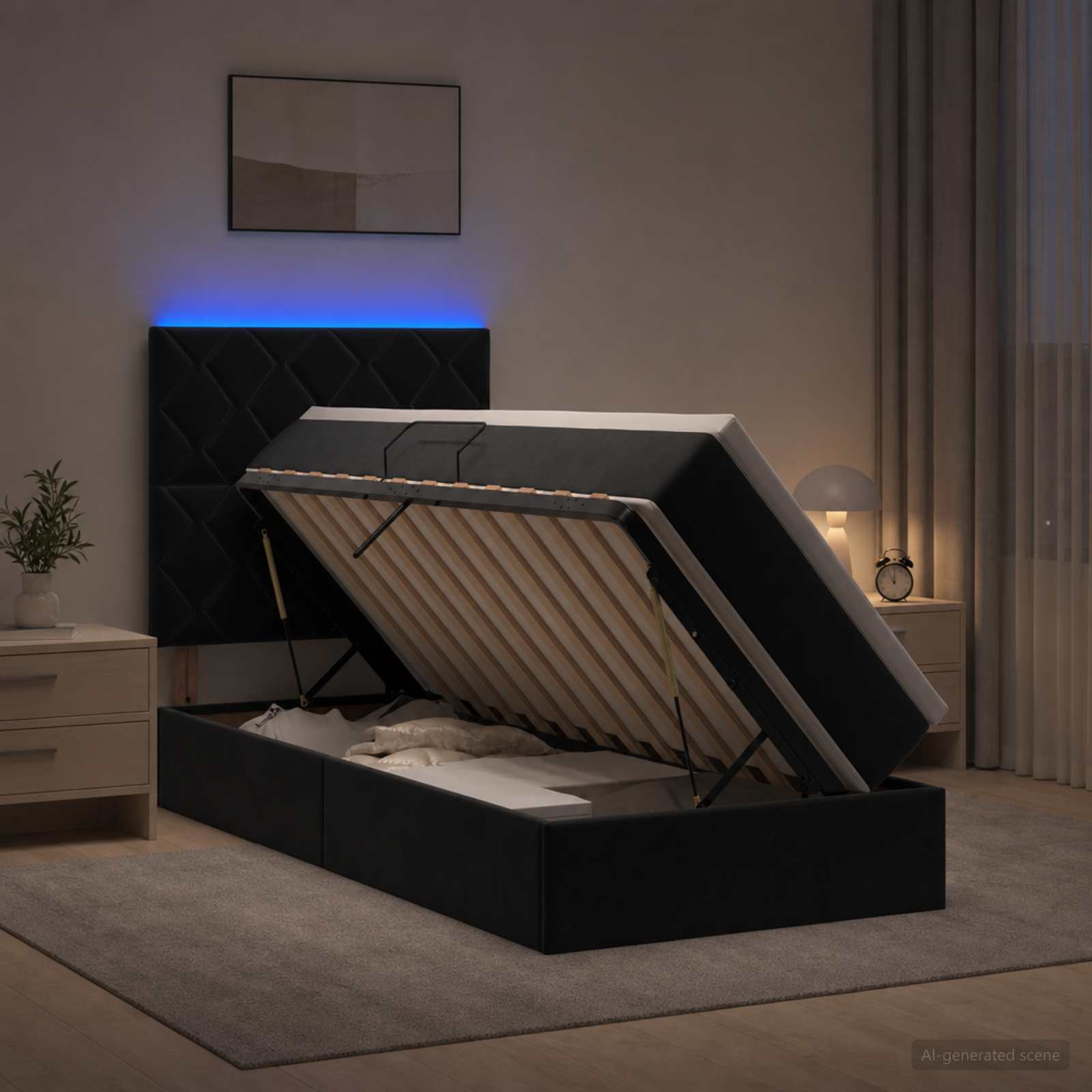 3460160_1.jpg vidaXL LED úložná posteľ s matracom Čierna 90 x 190 cm Zamat – Obrázok 1