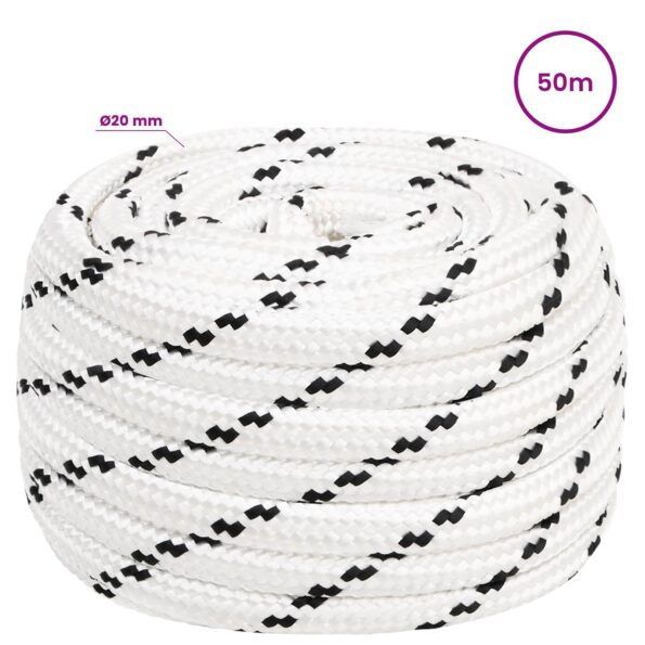 vidaXL Viacúčelové úžitkové lano 20 mm 50 m Biela Polyester – Obrázok 5
