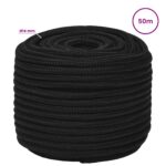 vidaXL Viacúčelové úžitkové lano 14 mm 50 m Čierna Polyester – Obrázok 5