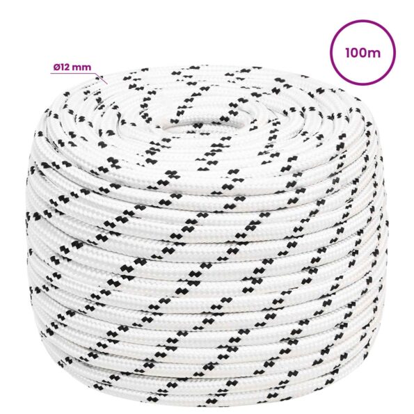 vidaXL Viacúčelové úžitkové lano 12 mm 100 m Biela Polyester – Obrázok 5