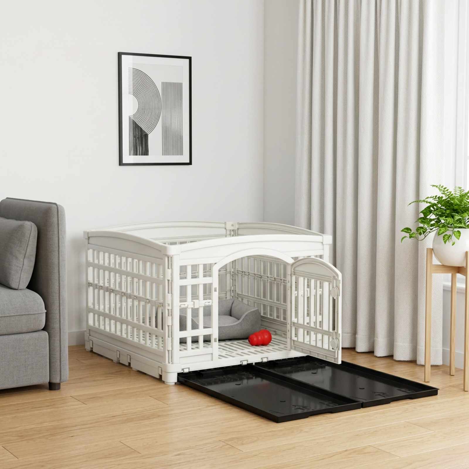 42027215_1.jpg vidaXL 4-panelový psí hrací priestor 122 x 106,5 x 82 cm Plast Biela – Obrázok 1