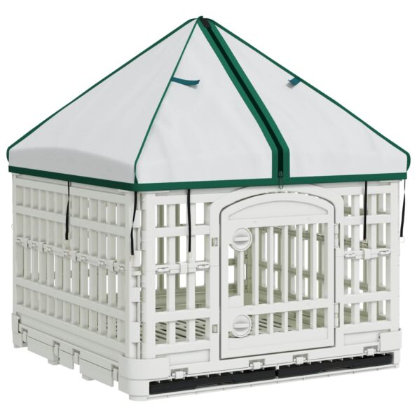 vidaXL 4 panelový psí výbeh s strechou 122 x 106,5 x 82 cm Plast Biela – Obrázok 2