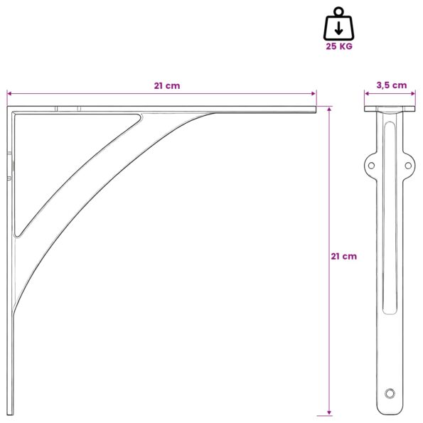 vidaXL Nástenné police 2 ks Antická biela 21 x 21 x 3.5 cm Oceľ – Obrázok 5