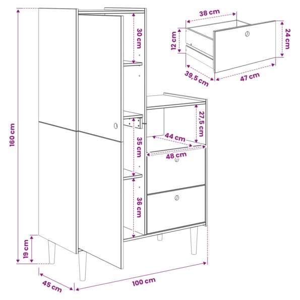 vidaXL Skriňa BILBAO Karamele 100 x 45 x 160 cm – Obrázok 9