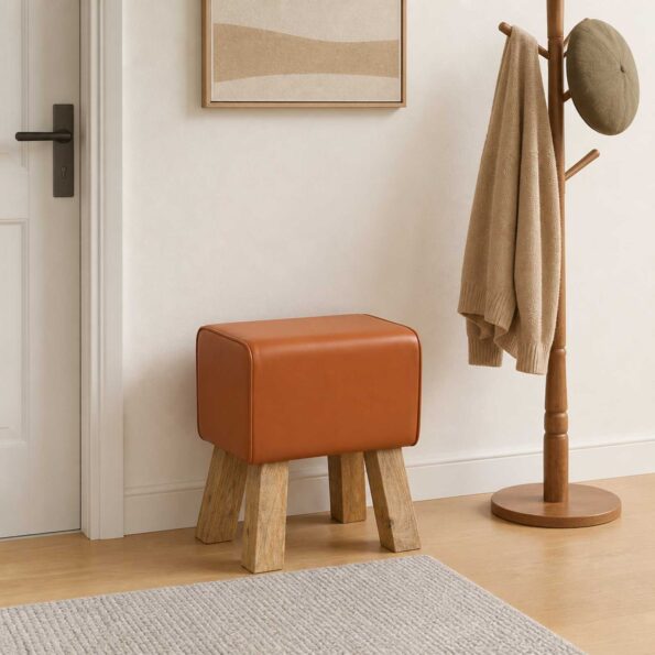 vidaXL lavička 40 x 30 x 45 cm Skutočná koža Hnedá – Obrázok 9
