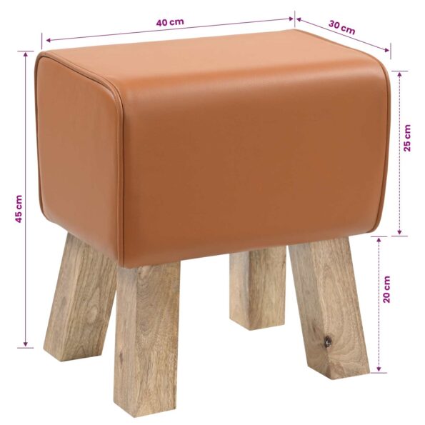 vidaXL lavička 40 x 30 x 45 cm Skutočná koža Hnedá – Obrázok 8