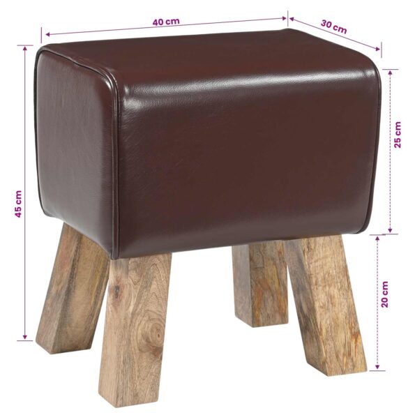 vidaXL lavička 40 x 30 x 45 cm Skutočná koža Tmavohnedá – Obrázok 8