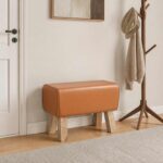 vidaXL lavička 60 x 30 x 45 cm Skutočná koža Hnedá – Obrázok 9