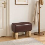 vidaXL lavička 60 x 30 x 45 cm Skutočná koža Tmavohnedá – Obrázok 9