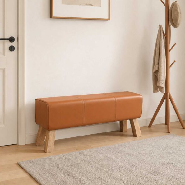 vidaXL lavička 110 x 30 x 45 cm Skutočná koža Hnedá – Obrázok 8