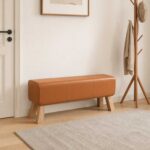 vidaXL lavička 110 x 30 x 45 cm Skutočná koža Hnedá