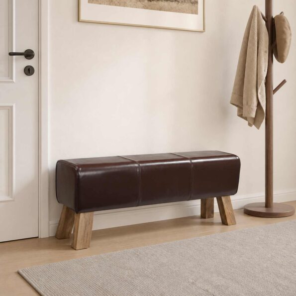 vidaXL lavička 110 x 30 x 45 cm Skutočná koža Tmavohnedá – Obrázok 8