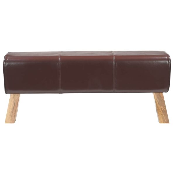 vidaXL lavička 110 x 30 x 45 cm Skutočná koža Tmavohnedá – Obrázok 2