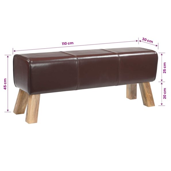 vidaXL lavička 110 x 30 x 45 cm Skutočná koža Tmavohnedá – Obrázok 7