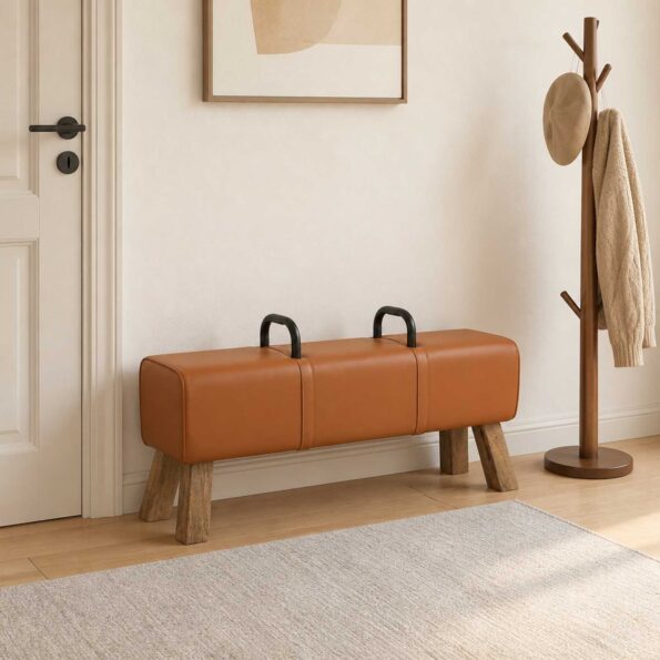 vidaXL lavička Hnedá 110 x 30 x 45 cm Skutočná koža – Obrázok 9