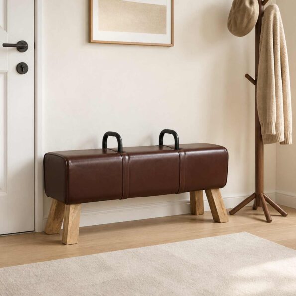 vidaXL lavička Tmavohnedá 110 x 30 x 45 cm Skutočná koža – Obrázok 9