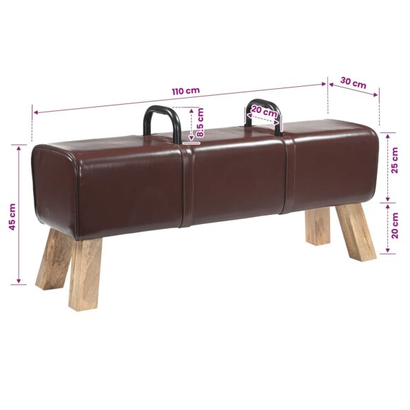 vidaXL lavička Tmavohnedá 110 x 30 x 45 cm Skutočná koža – Obrázok 8