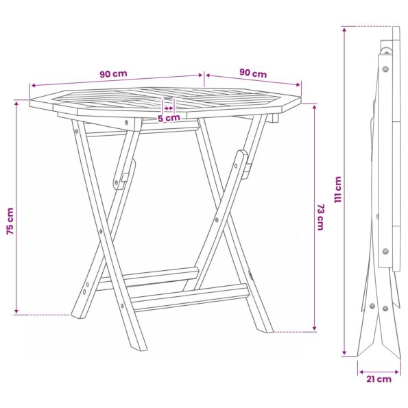 vidaXL Skladací záhradný stôl Prírodná 90 x 90 x 75 cm – Obrázok 9
