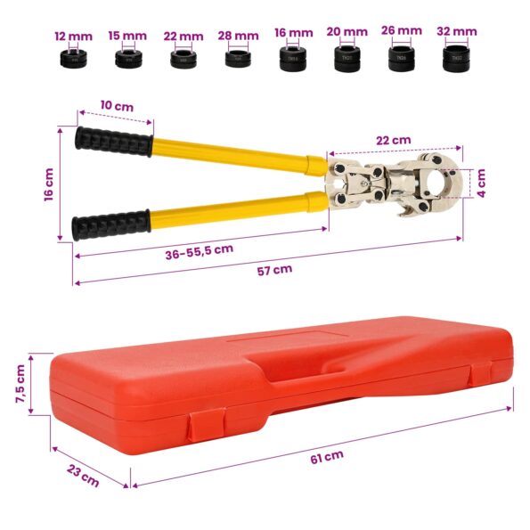 vidaXL Hydraulický nástroj na lisovanie potrubia 2 ks – Obrázok 8