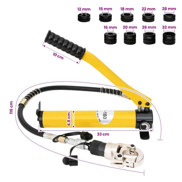 vidaXL Hydraulický nástroj na lisovanie potrubia – Obrázok 6