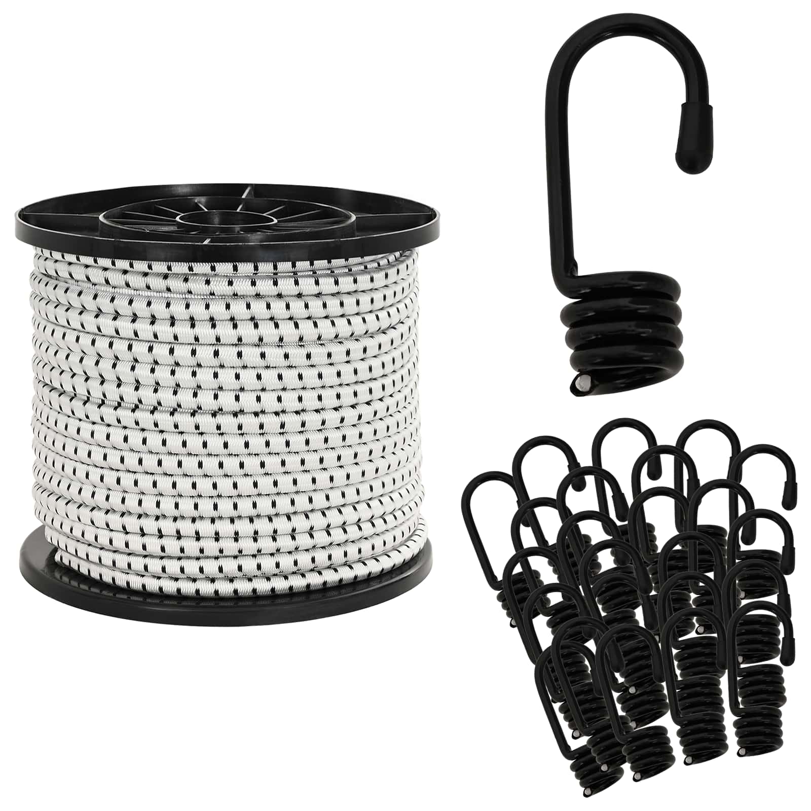 42047673_1.jpg vidaXL Bungee šnúry s háčikmi 8 mm Čierna a biela PP a guma – Obrázok 1