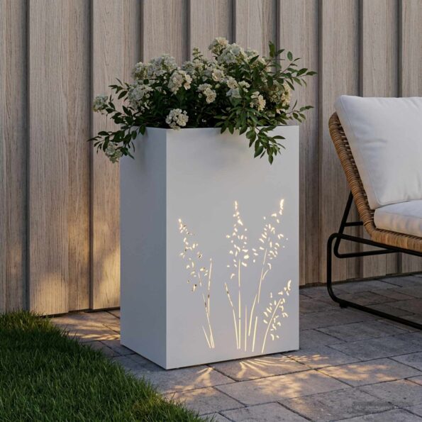vidaXL Záhradný kvetináč Biela 50 x 30 x 75 cm Studený valcovaný oceľ – Obrázok 3
