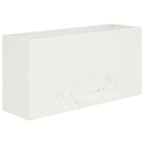 vidaXL Záhradný kvetináč Biela 100 x 30 x 49 cm Studený valcovaný oceľ – Obrázok 2